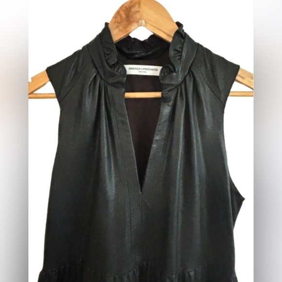 Amanda Uprichard Saffron blk slvlss faux leather mini dress w deep v nk SZ S - Picture 6 of 10